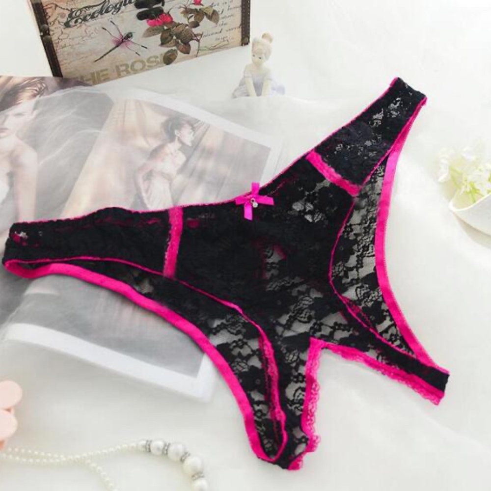 BLACK Crotchless Lace panties 34" to 44" waist